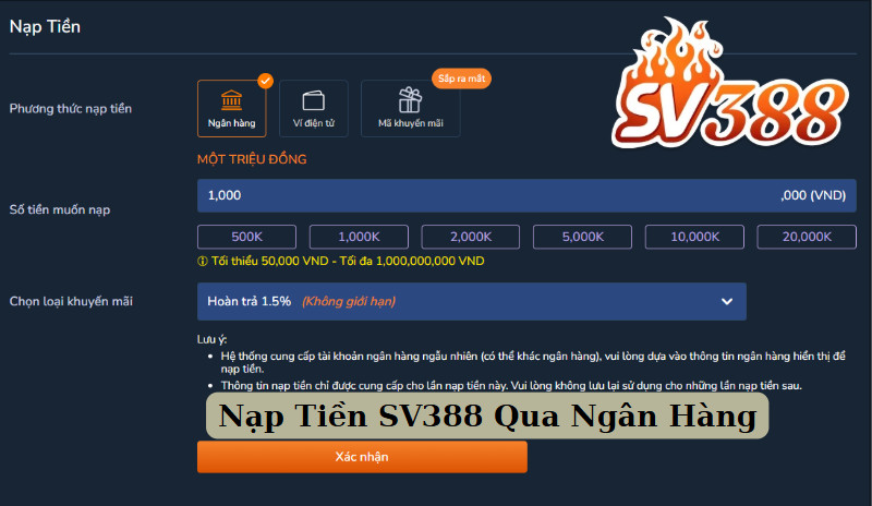 Nạp Tiền SV388 Qua Ngân Hàng